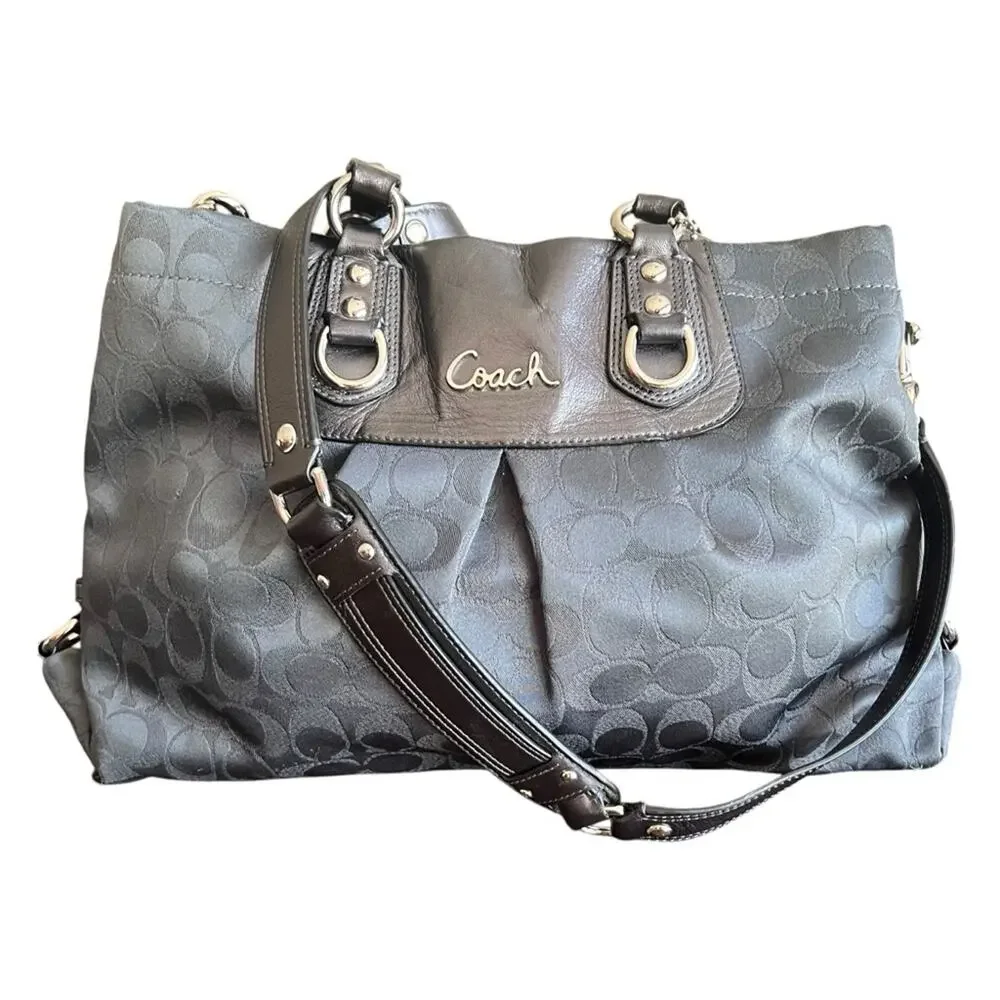 Coach | Bags | Coach Ashley Signature Metallic Charcoal Satchel 